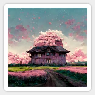 Abandoned House Surrounded by Flowers Sticker